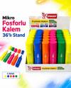 MİKRO MK-701-36 FOSFORLU KALEM 36 LI STAND 5 RENK 
