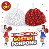 1 Çift Kırmızı - Beyaz Okul Gösteri Ponponları - Ekstra Dolgun