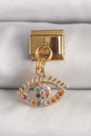 316L Çelik Gold Renk Sallantı Renkli Zirkon Taşlı Göz Model Nomination Charm