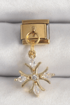316L Çelik Gold Renk Sallantı Zirkon Taşlı Kar Tanesi Model Nomination Charm