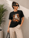 Balkabağı Hayalet Baskılı Tişört Kısa Kol Yazlık T-Shirt - Siyah