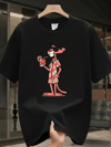 Baskılı Oversize Bisiklet Yaka T-shirt - Siyah