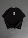Baskılı Oversize Bisiklet Yaka T-shirt - Siyah
