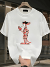 Baskılı Oversize Bisiklet Yaka T-shirt - Beyaz