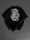 Baskılı Oversize Bisiklet Yaka T-shirt - Siyah