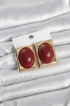 Bordo Kare Model Vintage Gold Renk Kadın Küpe