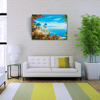 Çiçekli Terasta Mikanos ve Deniz Manzarası Yağlıboya Kanvas Tablo 50 x 70