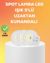 Çok Amaçlı Kullanım İçin Kablosuz Yapışkanlı 3 Lü Uzaktan Kumandalı Led Spot Lamba