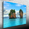 Deniz de İki Adacık, Mavi Tonlarda Fotoğraf Kanvas Tablo 50 x 70