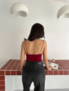 Derin Dekolte Askılı Body Sırt Dekolteli Şık Kolsuz Yazlık Bodysuit - Kırmızı
