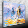 Dörtnala İki At Sarı ve Mavi Tonlarda Yağlıboya Kanvas Tablo 50 x 70