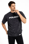 Erkek Asit Yıkamalı Baskılı Tişört Bisiklet Yaka Kısa Kollu Streetwear T-shirt - Siyah