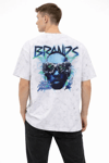 Erkek Asit Yıkamalı Oversize Tişört Future Worlds Baskılı Bisiklet Yaka Kısa Kollu Streetwear %100 Pamuk Street Style T-Shirt - Beyaz