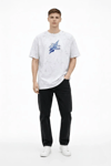 Erkek Asit Yıkamalı Oversize Tişört Future Worlds Baskılı Bisiklet Yaka Kısa Kollu Streetwear %100 Pamuk Street Style T-Shirt - Beyaz