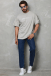 Erkek Baskılı T-Shirt Kısa Kol Bisiklet Yaka Regular Fit Rahat Kalıp Günlük Tişört - Gri