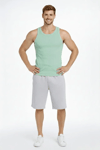 Erkek Fitilli Atlet Sıfır Yaka Slim Fit Arka Baskılı Spor Atlet - Mint Yeşili