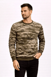 Erkek Kamuflaj Desenli 2 İplik 4 Mevsim Uzun Kollu Bisiklet Yaka Sweatshirt - Kamuflaj