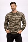 Erkek Kamuflaj Desenli 2 İplik 4 Mevsim Uzun Kollu Bisiklet Yaka Sweatshirt - Kamuflaj