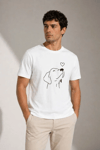 Erkek Köpek Figürlü Minimal Baskılı Tişört Kısa Kol Yazlık T-Shirt - Beyaz
