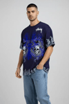 Erkek Lacivert Oversize Tişört Dragon - Kuru Kafa Baskılı Bisiklet Yaka Streetwear T-Shirt - Lacivert