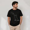Erkek Minimal Kedi Çizim Baskılı Tişört Kısa Kol Yazlık T-Shirt - Siyah
