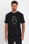 Erkek Nihilist Penguen Özel Tasarım Oversize Bisiklet Yaka Tişört - Siyah