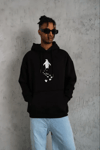 Erkek Nihilist Penguen Temalı Oversize Kapüşonlu Sweatshirt - Siyah