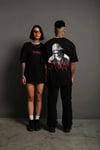 Erkek Oversize Tişört – Beyaz 24/1 Penye Kumaş, Bisiklet Yaka, Ön - Arka Baskılı, Streetwear Tarzı Rahat Büyük Kalıp T-Shirt - Siyah