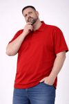 Erkek Pike Kumaş Düğmeli Yaka Battal Büyük Beden Günlük Kısa Kol Tişört T-shirt - Kırmızı