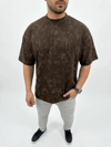 Erkek Premium Tişört OSY Yumuşak Dokulu Yıkamalı Oversize T-Shirt - Kahverengi