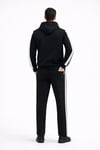 Erkek Şeritli Eşofman Takım Kapüşonlu Sweatshirt Boru Paça Alt, Oversize 3 Iplik Pamuklu - Siyah