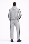 Erkek Şeritli Eşofman Takım Kapüşonlu Sweatshirt Boru Paça Alt, Oversize 3 Iplik Pamuklu - Gri
