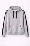 Erkek Şeritli Kapüşonlu Sweatshirt Oversize 3 Iplik Pamuklu - Gri