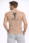 Erkek Spor Fitilli Atlet 2li Set Kahverengi Ve Beyaz Slim Fit Kaşkorse Arka Baskılı Spor Atlet