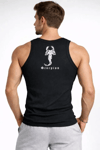Erkek Spor Fitilli Atlet 2li Set Siyah Ve Beyaz Slim Fit Kaşkorse Arka Baskılı Spor Atlet