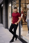 Erkek T-Shirt Bisiklet Yaka Slim Fit Dar Kesim Likralı Tişört Günlük Basic Body - Bordo