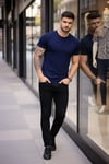 Erkek T-Shirt Bisiklet Yaka Slim Fit Dar Kesim Likralı Tişört Günlük Basic Body - Lacivert
