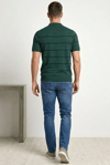 Erkek T-shirt Çizgili Triko Dokuma Kumaş Polo Yaka Yarım Fermuarlı Regular Kalıp Tişört - Çağla Yeşili