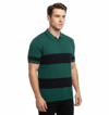 Erkek T-shirt Çizgili Triko Dokuma Kumaş Polo Yaka Yarım Fermuarlı Regular Kalıp Tişört - Çağla Yeşili