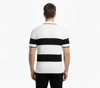 Erkek T-shirt Çizgili Triko Dokuma Kumaş Polo Yaka Yarım Fermuarlı Regular Kalıp Tişört - Beyaz