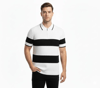 Erkek T-shirt Çizgili Triko Dokuma Kumaş Polo Yaka Yarım Fermuarlı Regular Kalıp Tişört - Beyaz