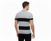 Erkek T-shirt Çizgili Triko Dokuma Kumaş Polo Yaka Yarım Fermuarlı Regular Kalıp Tişört - Gri