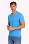 Erkek T-Shirt V Yaka Slim Fit Dar Kesim Likralı Tişört Günlük Basic Body - Açık Mavi