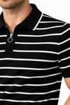 Erkek Triko Polo Yaka Fermuarlı Çizgili Tişört T-Shirt Yazlık Şık - Siyah