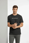 Erkek Wafıl Kumaş Tişört Regular Kalıp Bisiklet Yaka Baskılı Günlük Basic T-Shirt - Siyah