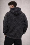 Erkek Yağ Yıkamalı Kapşonlu Double Oversize Üç İplik Pamuklu Sweatshirt - Siyah