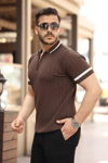 Erkek Yaka Ve Kolları çizgi Detaylı Fermuarlı Kısa Kollu T-shirt