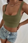 Fitilli Kalın Askılı Pamuklu Örme Crop Bej