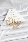 Gold Renk Yıldızlı Set 6 Çift Kadın Küpe Seti