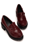K-706 Bordo Kırışık Rugan Yüksek Tabanlı Loafer Ayakkabı